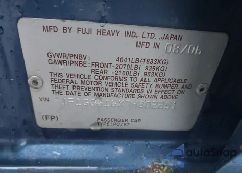 2007 Subaru Impreza 2.5I z USA, uszkodzony, nr VIN JF1GG616X7H802251